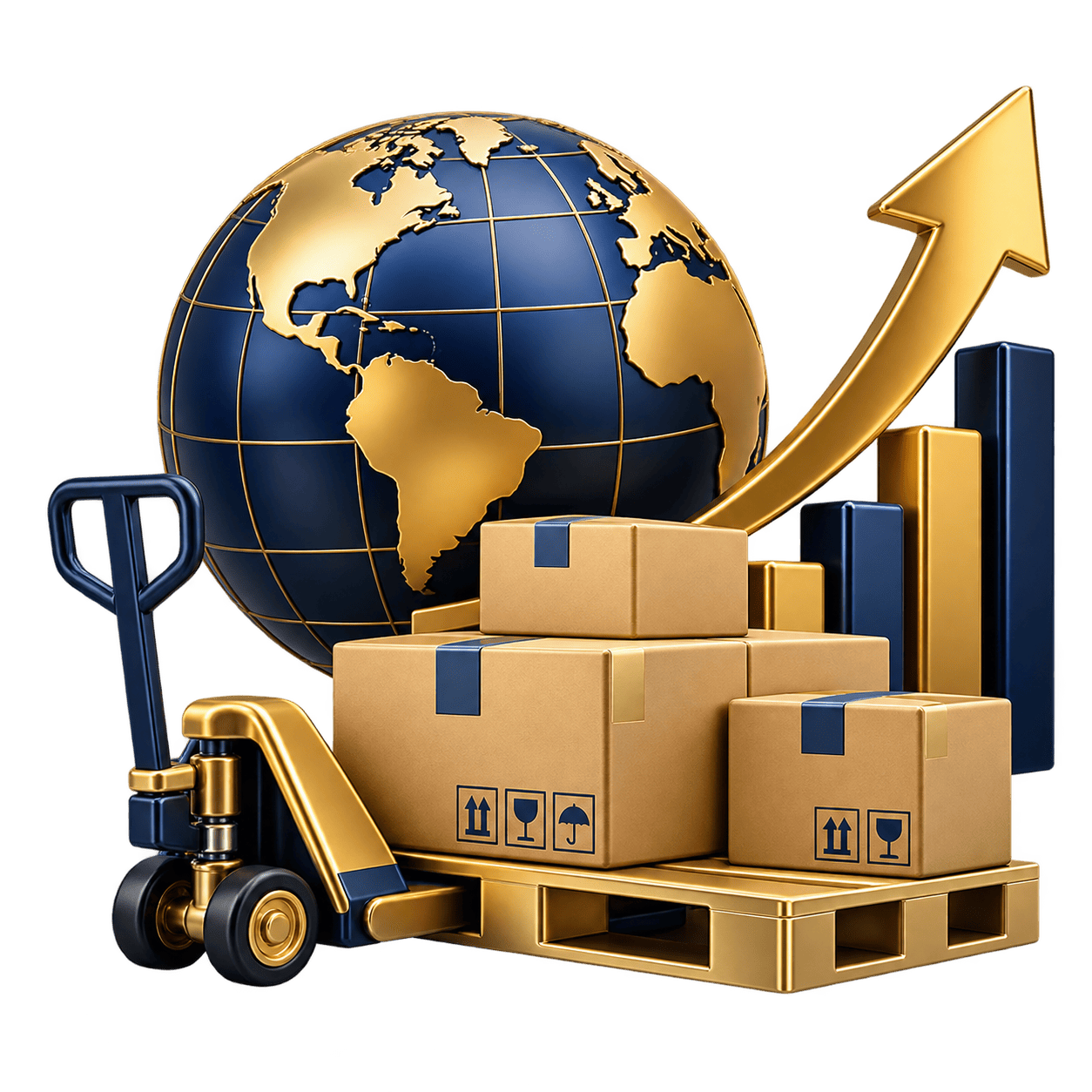 Importación para pymes: mercancía sobre estiba y globo terráqueo